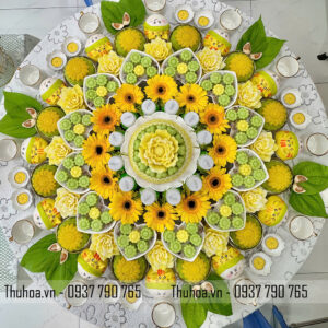 Mâm cúng bé trai tone vàng - xanh lá - nâng cao - NC04