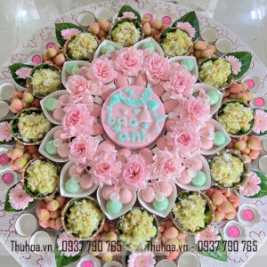 Mâm thôi nôi bé gái hồng, xanh lá - nâng cao - NC01