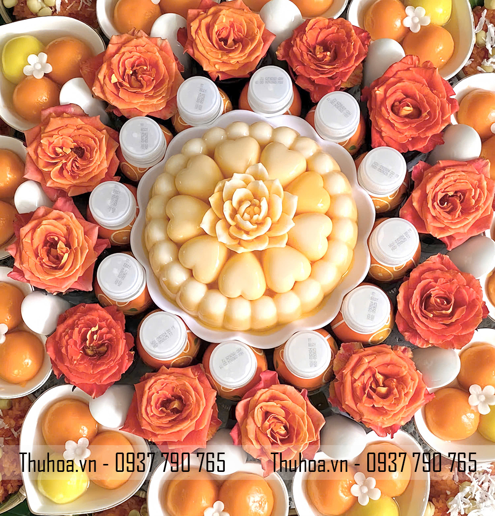 Mâm cúng thôi nôi bé gái tone cam- cơ bản - BG03 (2).