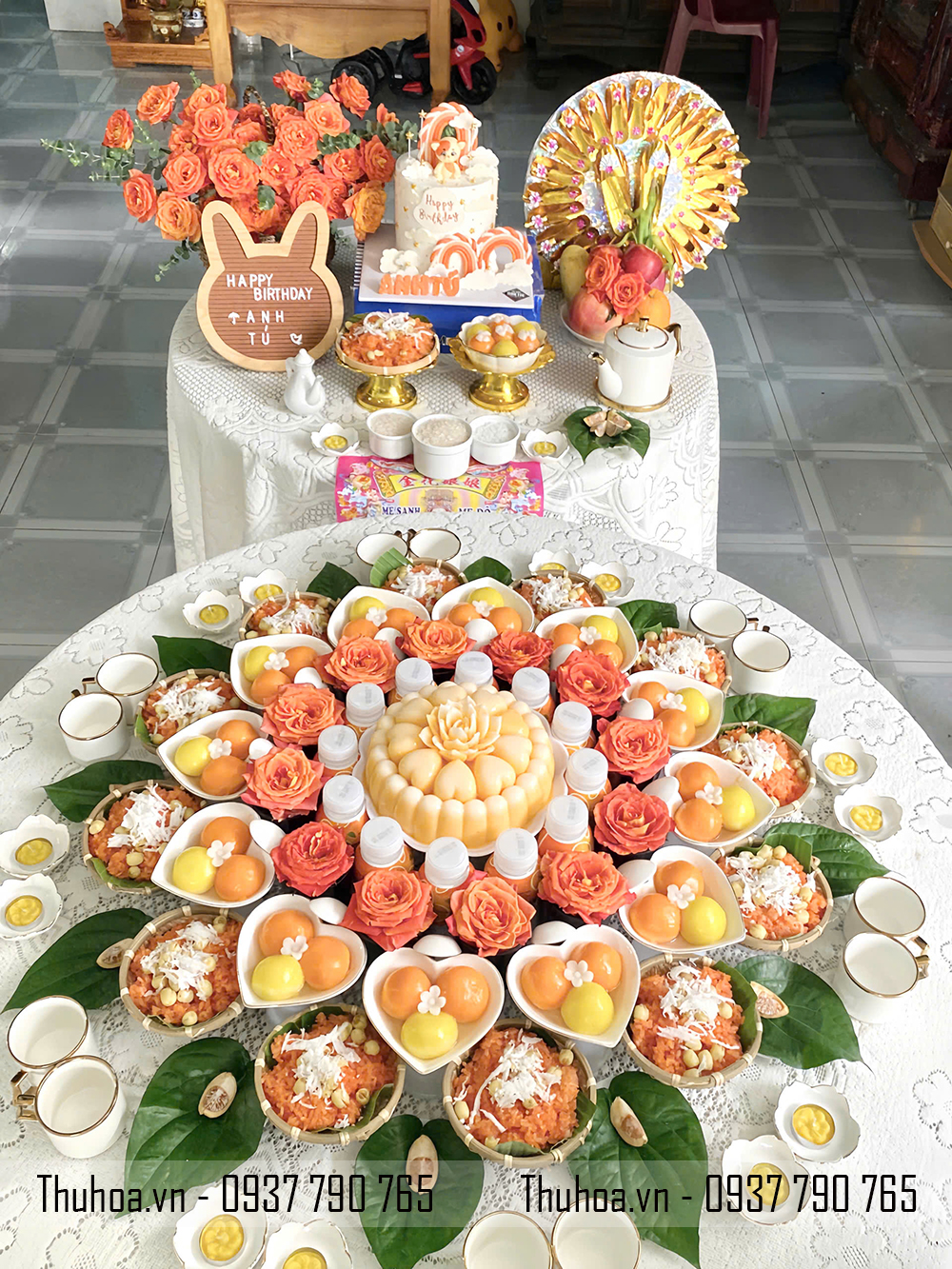 Mâm cúng thôi nôi bé gái tone cam- cơ bản - BG03 (3).