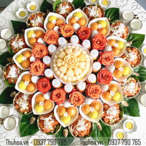 Mâm cúng thôi nôi bé gái tone cam - cơ bản - BG03