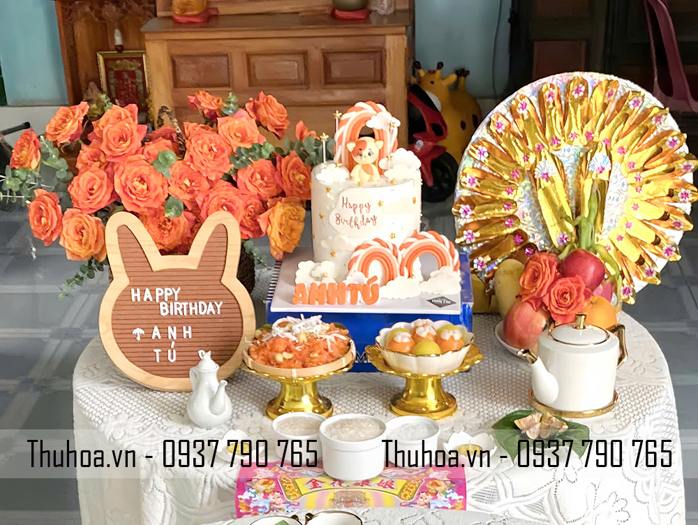 Mâm cúng thôi nôi bé gái tone cam- cơ bản - BG03 (6).