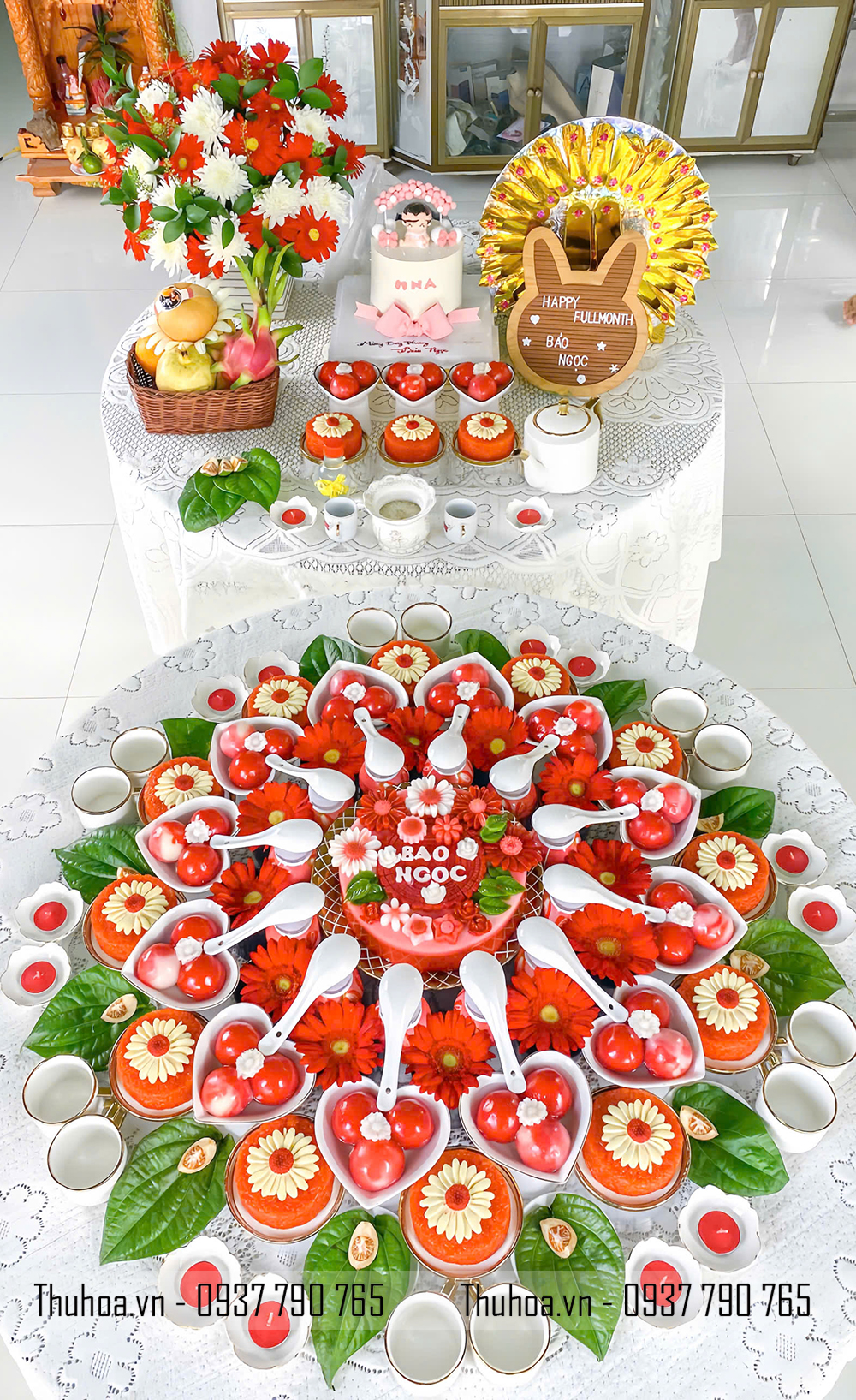 Mâm cúng thôi nôi bé gái tone đỏ - cơ bản - BG02 (3)