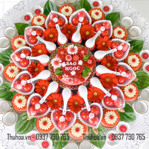 Mâm cúng thôi nôi bé gái tone đỏ - cơ bản - BG02