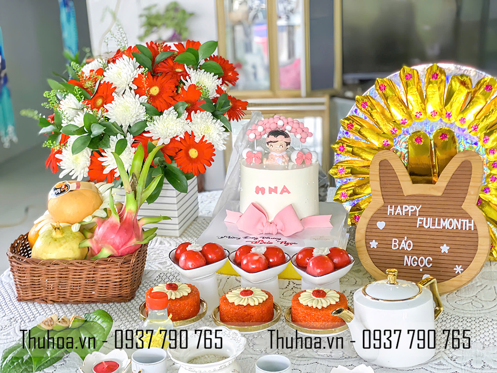 Mâm cúng thôi nôi bé gái tone đỏ - cơ bản - BG02 (7)