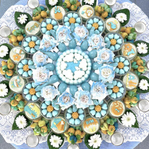 Mâm cúng bé trai xanh baby, cam - cao cấp - 10