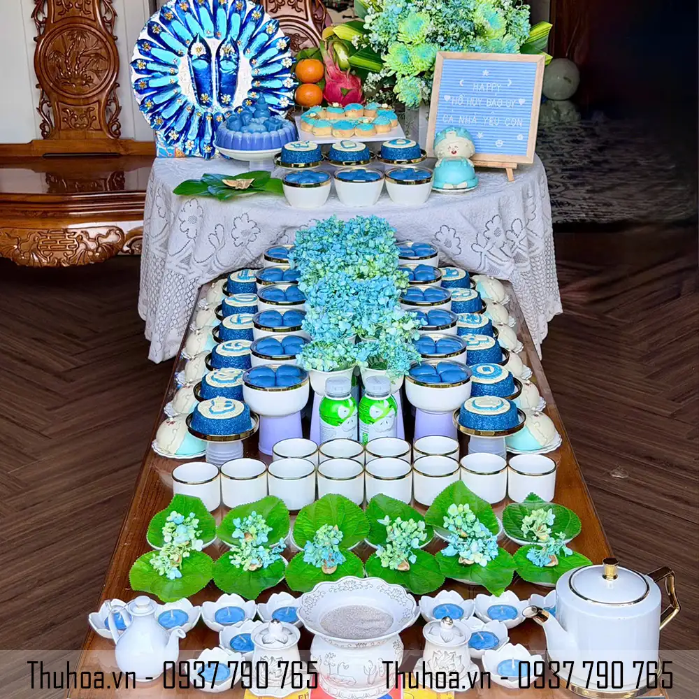 Mâm cúng bé trai màu hoa đậu biếc cơ bản - 15