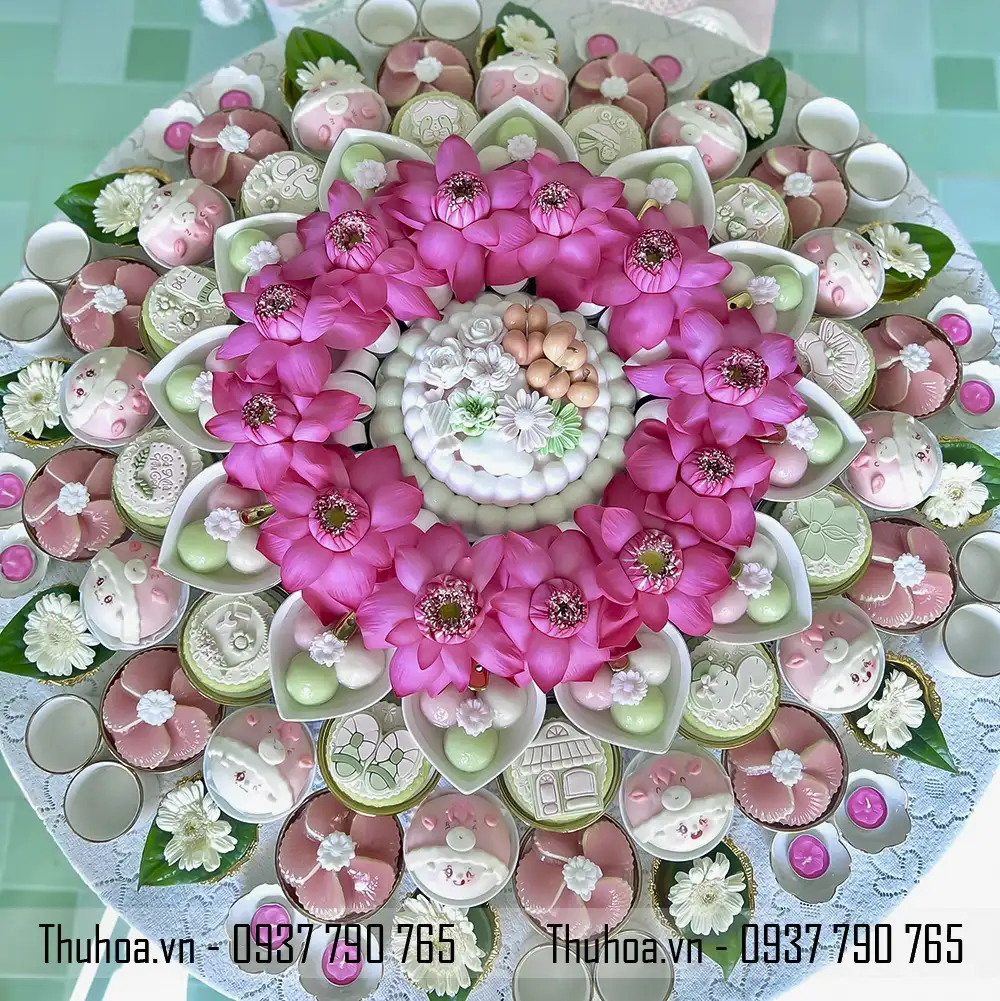 Mâm Bé Gái hoa sen hồng, xanh ngọc- cao cấp – 03