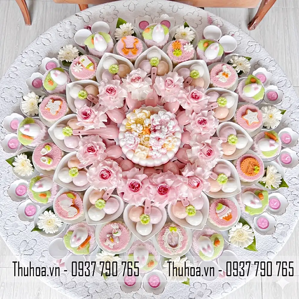 Mâm cúng bé gái hồng pastel- cao cấp – 09