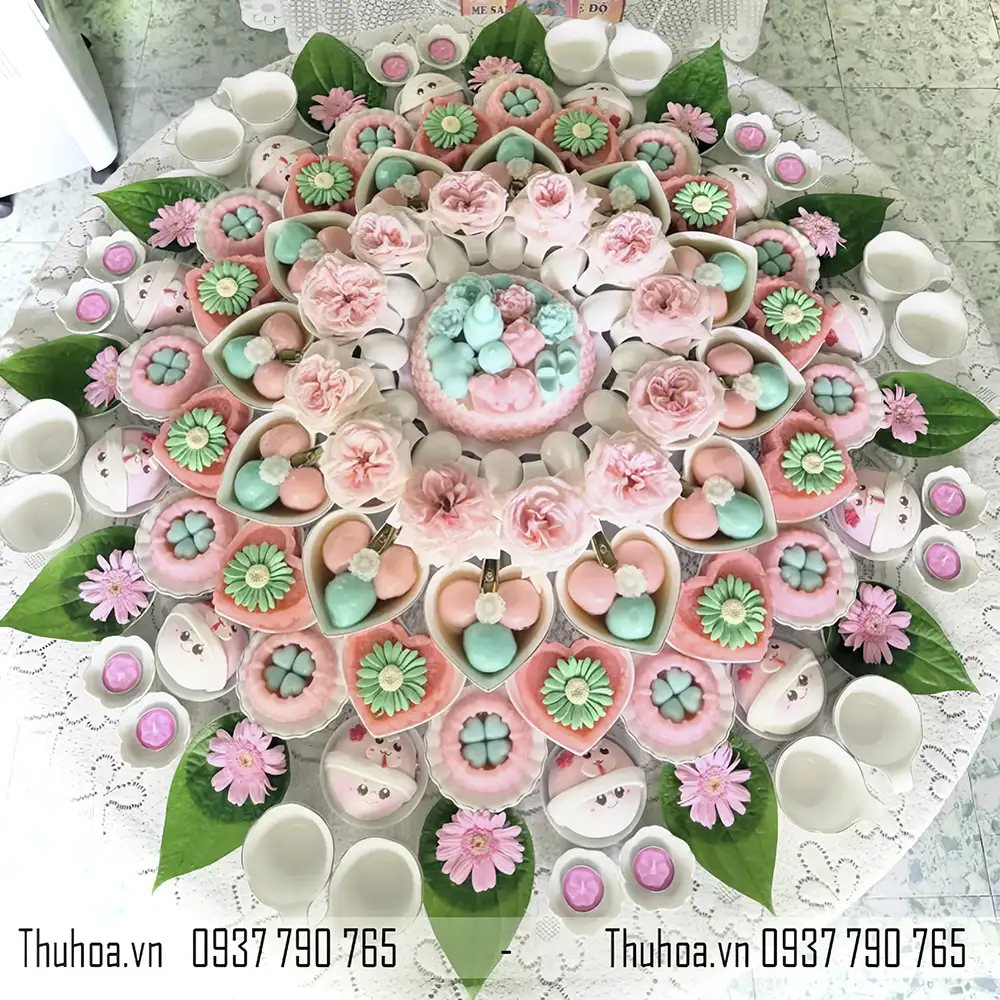 Mâm cúng bé gái hồng xanh ngọc pastell - CC15