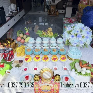 Mâm cúng khai trương tone xanh _ CB11