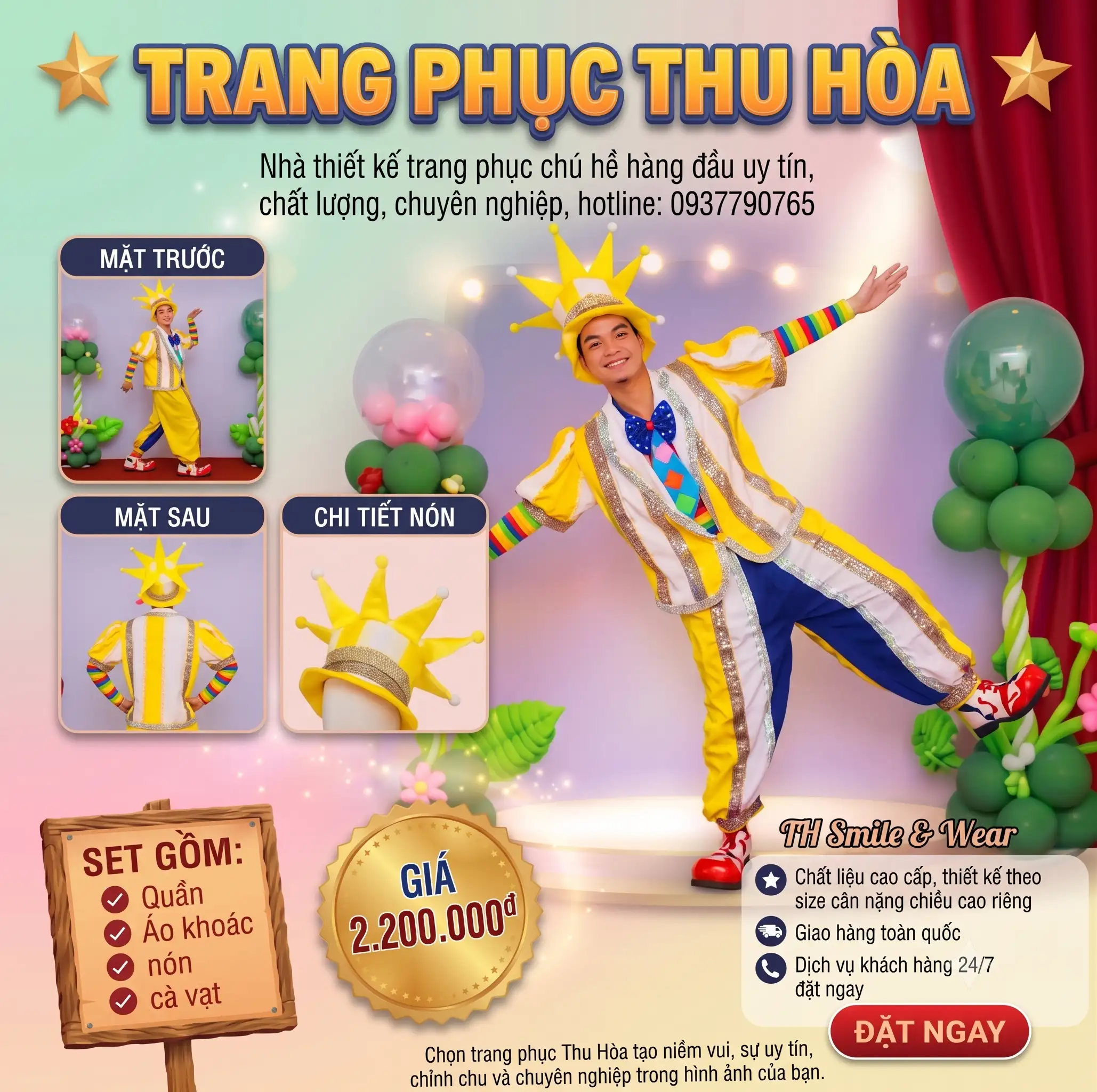Trang phục vest chú hề vàng, trắng – V18