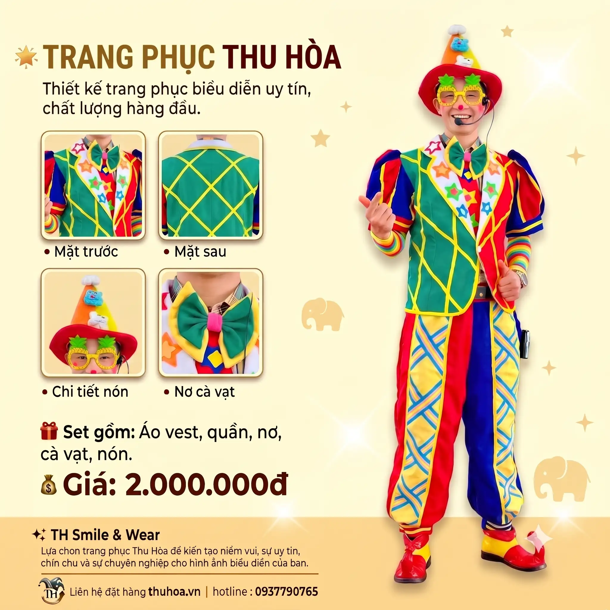 Trang phục chú hề phối họa tiết nhiều màu – HT06