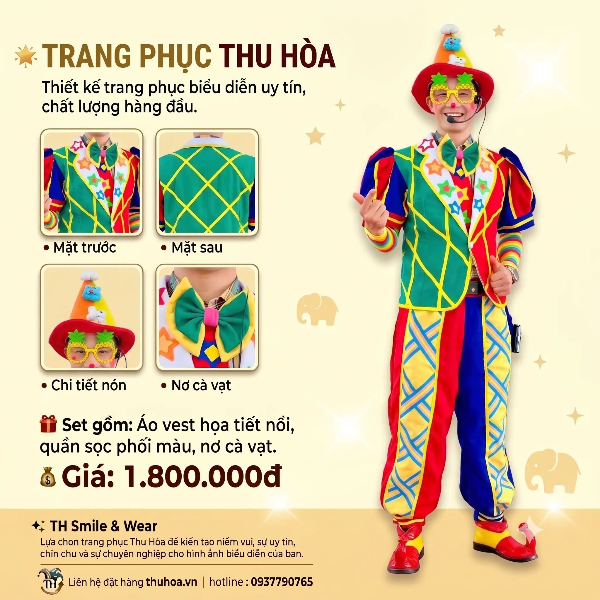 Trang phục chú hề phối họa tiết nhiều màu – HT06