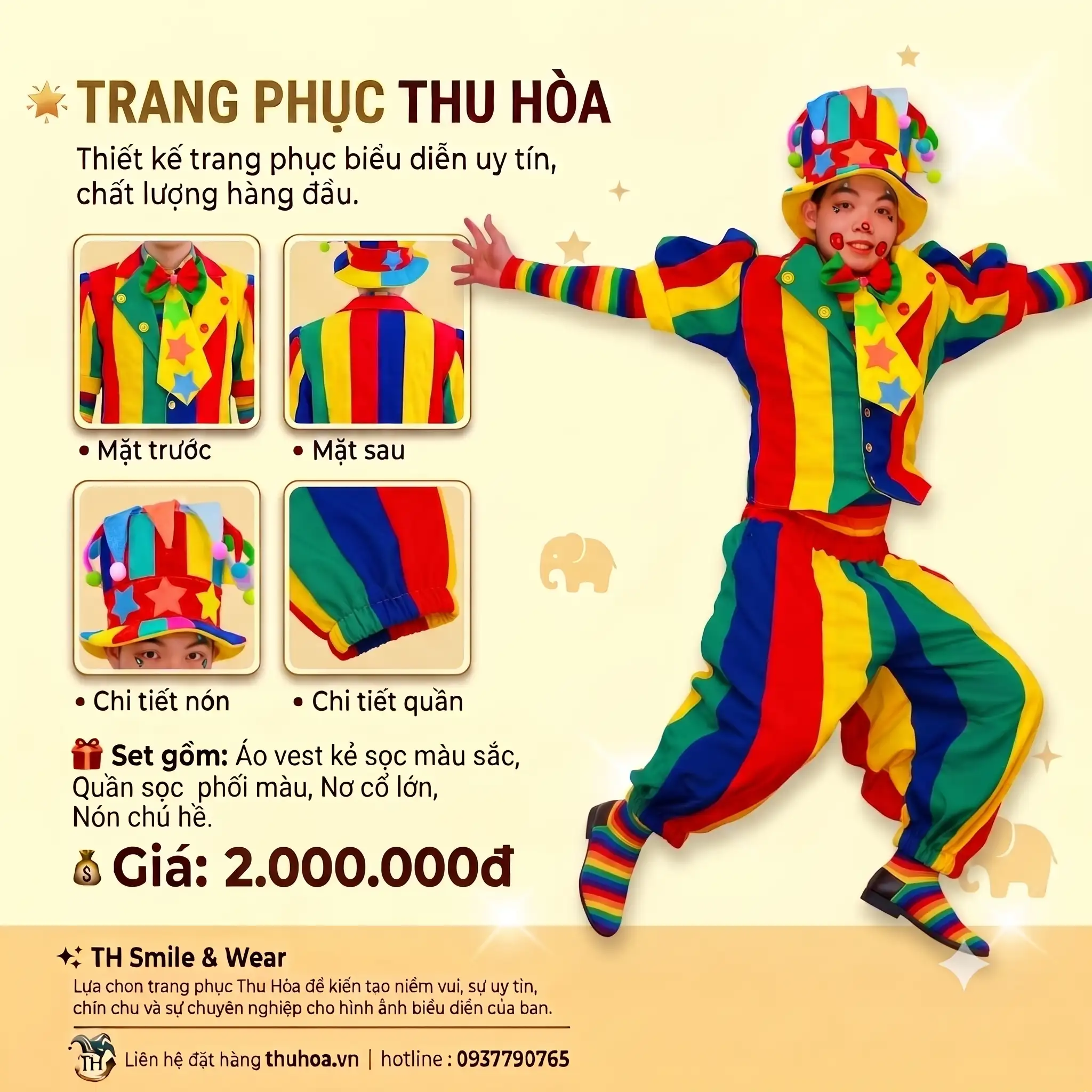 Trang Phục Chú Hề Vui Nhộn Sắc Màu Cao Cấp-V07